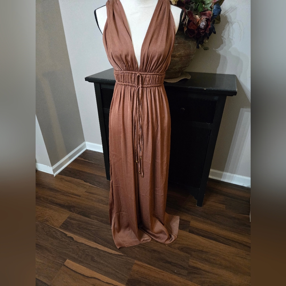NWT- Elegant Bronze/Copper Jumpsuit With Intricate Details. Sz Small